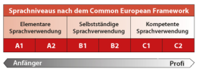 Sprachniveau mit Pfeil